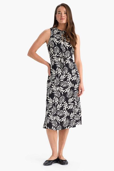 DeFacto Regular Fit Gathered Neckline Floral Print Sleeveless Midi Summer Dress E9436Ax25Sm