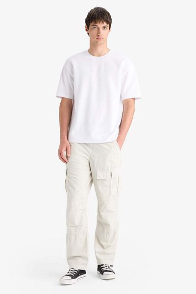 DeFacto Καλοκαιρινό παντελόνι από 100% βαμβάκι Loose Casual Cut Wide Leg Cargo με τσέπες με φαρδύ πόδι E6983ax25sp