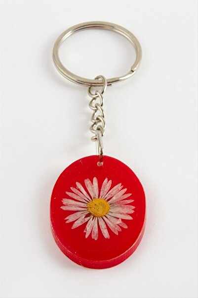Marsilyan Daisy Oval Epoxy Keychain