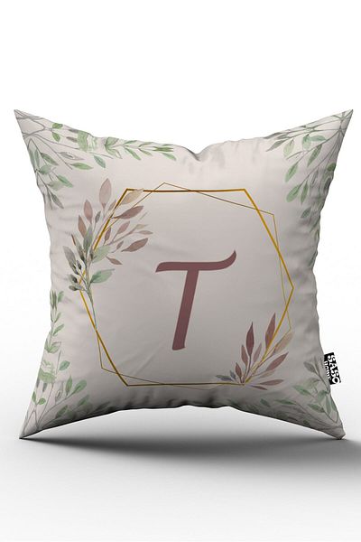 SasoHome غطاء وسادة مطبوع عليه حروف - حرف T - غطاء وسادة مطبوع رقمي مزخرف بأحرف - كيس وسادة