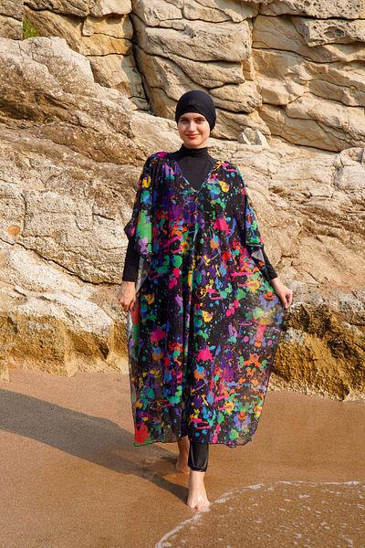 vawensea قفطان نسائي منقوش برقبة على شكل حرف V