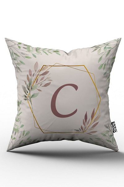 SasoHome غطاء وسادة حرف C - غطاء وسادة مطبوع رقمي مزخرف مع حرف C