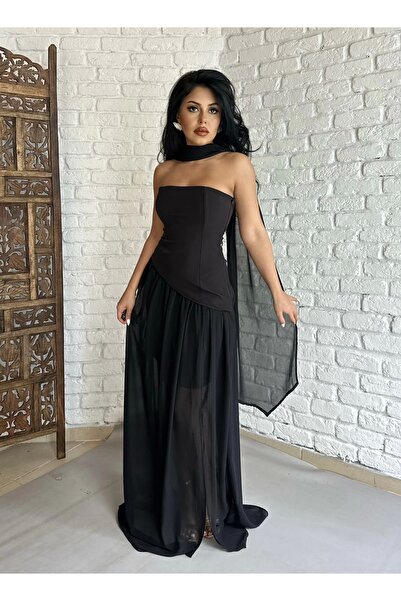 moneta boutique Γυναικείο Φουλάρι Στράπλες Τούλι Μακρύ Σχέδιο Φόρεμα