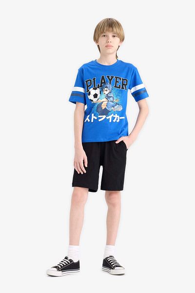DeFacto Boys' 2-Piece Set Short-Sleeved Printed T-Shirt with Elastic Waist Shorts Bottom E2819A825Sm