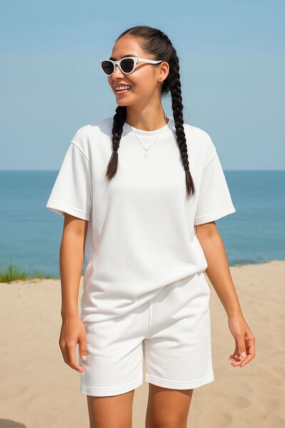 MELOOX Unisex Oversize Two Thread Cotton Summer Shorts Set.Single