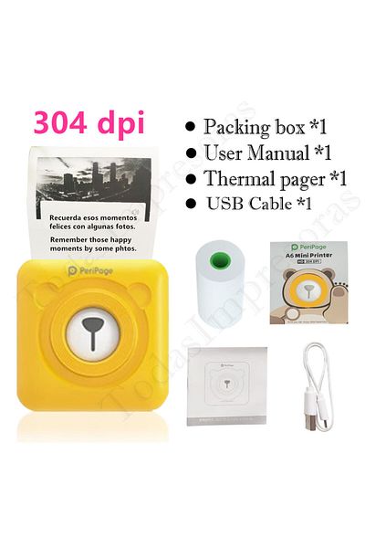 TodasImpresoras A6 304 Yellow Peripage Original 304dpi A6 Thermal Photo Printer Mini Portable Bluetooth Pocket Print