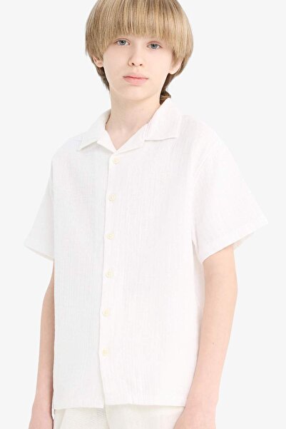 DeFacto Erkek Çocuk Oversize Geniş Kalıp Polo Yaka Müslin Kısa Kollu Gömlek W3239a625hs