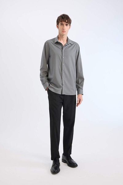 DeFacto Μακρυμάνικο λευκό πουκάμισο με κολάρο Polo Regular Fit E3242ax25sp