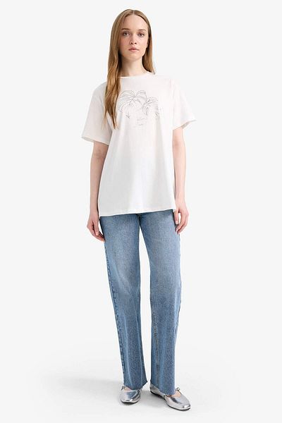 DeFacto Regular Fit Crew Neck Printed Short Sleeve Tunic F5124Ax25Sm