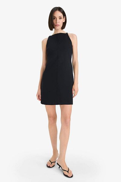 DeFacto Boat Neck Basic Plain Sleeveless Mini White Summer Dress F1775Ax25Sm