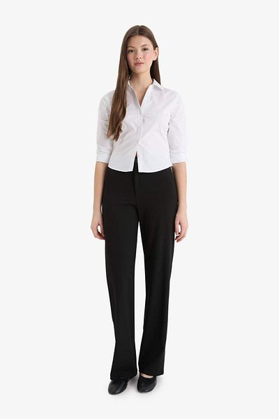 DeFacto Wide Leg Regular Waist Basic Straight Standard Length Pants F2656Ax25Sm