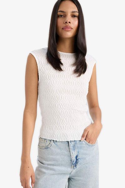DeFacto Regular Fit Crew Neck Twist White Singlet F1145ax25sm