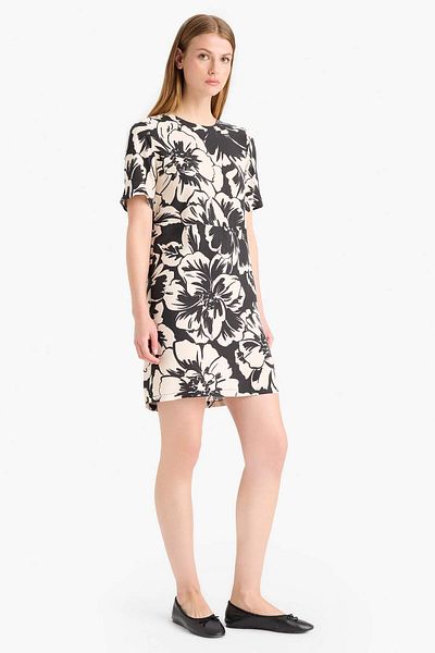 DeFacto Crew Neck Floral Print Short Sleeve Mini Summer Dress F1834Ax25Sm