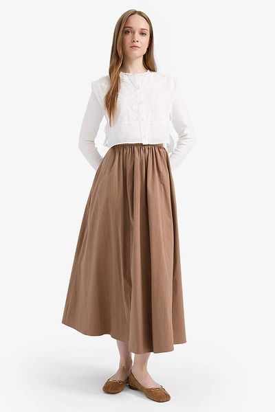 DeFacto A-Line Basic Δίχρωμη Poplin Maxi Τεχνική Φούστα E7453ax25sm