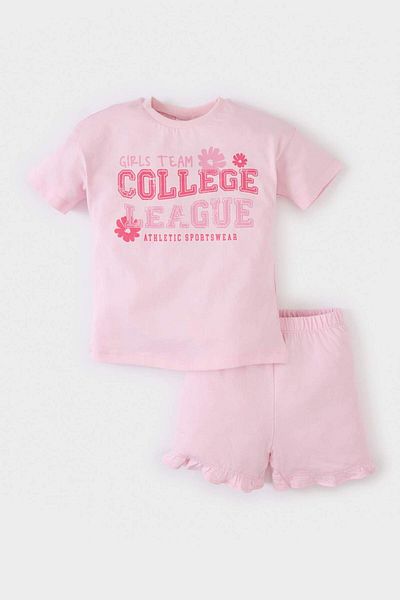 DeFacto Baby Girl 2 Piece Set Printed Short Sleeve T-Shirt Elastic Waist Shorts E0722A525Sm