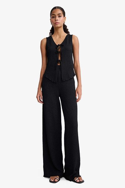 DeFacto Wide Leg Wide Leg Elastic Waist Basic Plain Wrinkle Pants D3570Ax25Sp