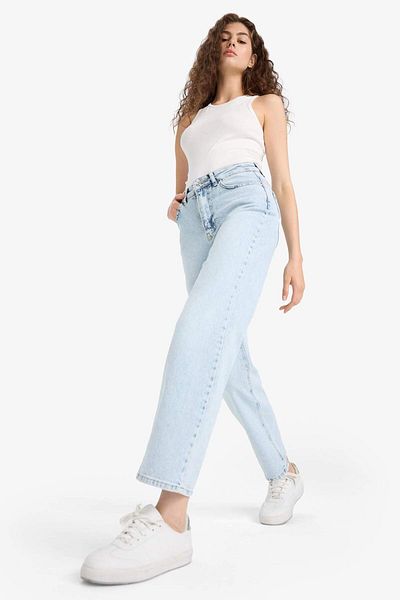 DeFacto Pantaloni confortabili, drepti, cu talie înaltă, până la gleznă, spălați D8155AX25SM