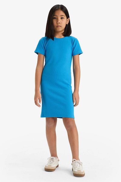 DeFacto Girls' Crew Neck Ribbed Camisole Short Sleeve Summer Dress C4644A825Sm