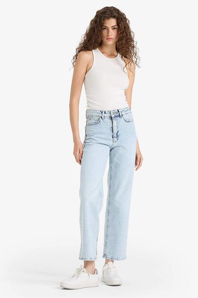 DeFacto Pantaloni confortabili, drepti, cu talie înaltă, până la gleznă, spălați D8155AX25SM