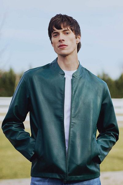 DeFacto Водоотблъскващо палто от изкуствена кожа с яка и цип - Slim Fit D8525Ax25Sp