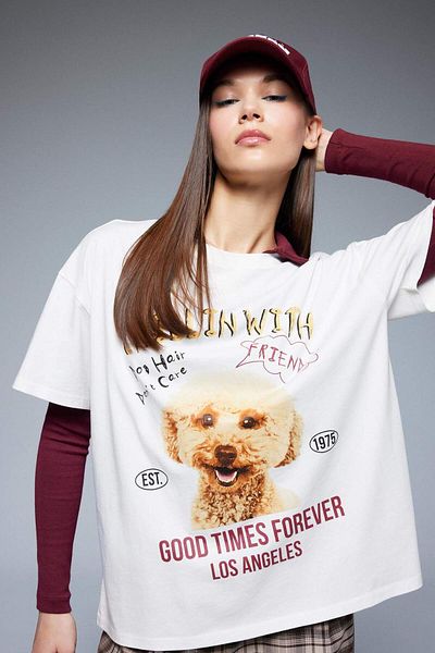DeFacto Cool Oversize Φαρδιά Εφαρμογή Crew Λαιμόκοψη με στάμπα κοντομάνικο μπλουζάκι F2648AX25SM