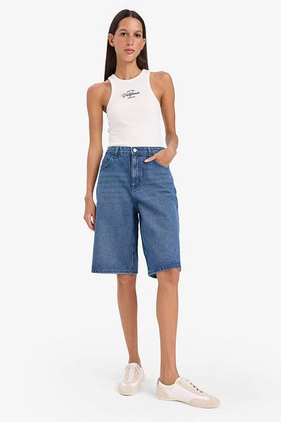 DeFacto Pantaloni scurți Bermuda din denim cu talie înaltă E1615ax25sm