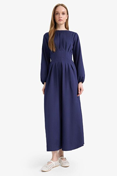 DeFacto Regular Fit Bisiklet Yaka Uzun Kollu Maxi Elbise F2728AX25SP