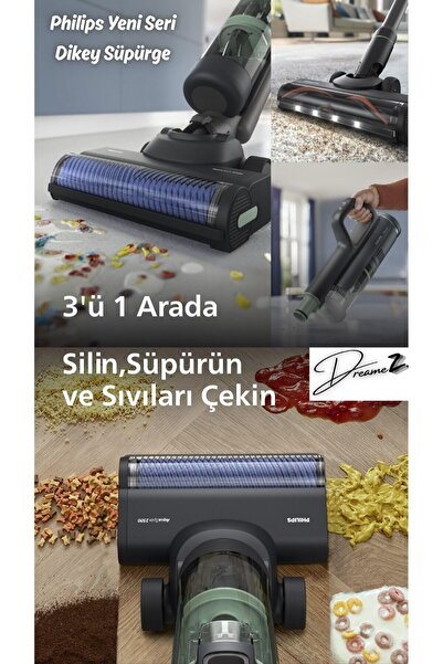 Philips DRMZ En Yeni 7000 Serisi AquaTrio Kablosuz Dikey Süpürge, Islak+Kuru Otomatik Temizleme LED IŞIKLI