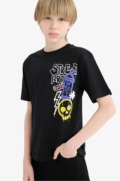 DeFacto Bedrucktes Kurzarm-T-Shirt für Jungen mit Rundhalsausschnitt E7495A825SM