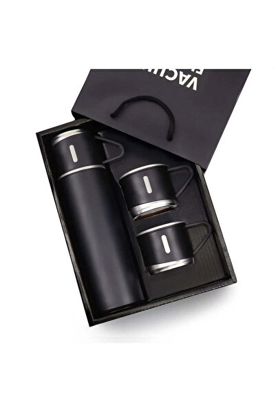 İkon store ترمس أسود مع 3 أكواب