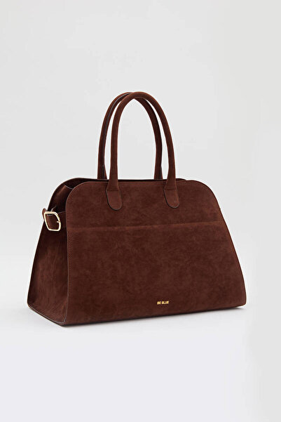 BE BLUE Suede Tote Bag with Brown Belt