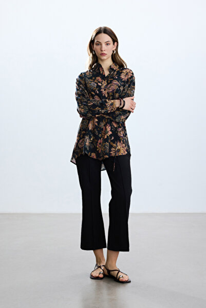 BE BLUE ΜΑΥΡΟ ΦΛΟΡΑΛ ΣΧΕΔΙΟ VINTAGE ΠΟΥΚΑΜΙΣΟ