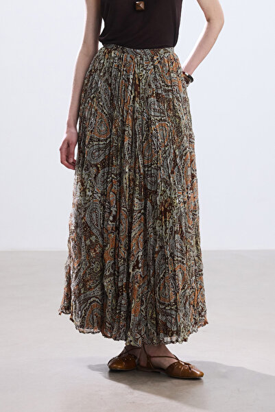 BE BLUE KAHVERENGİ BOHO DESENLİ KRAŞLI ETEK