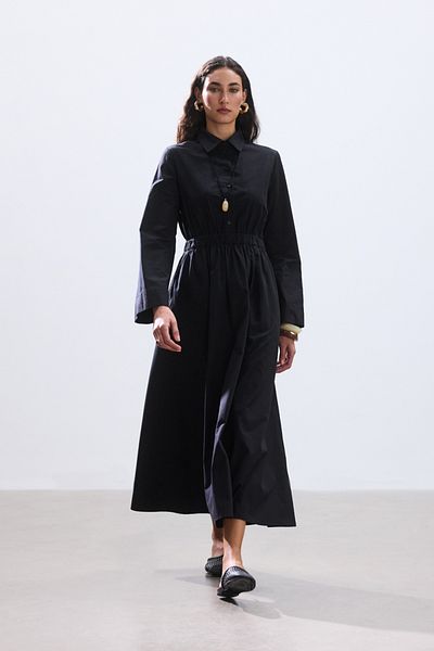 BE BLUE Black Poplin Shirt Dress with Pocket Detail