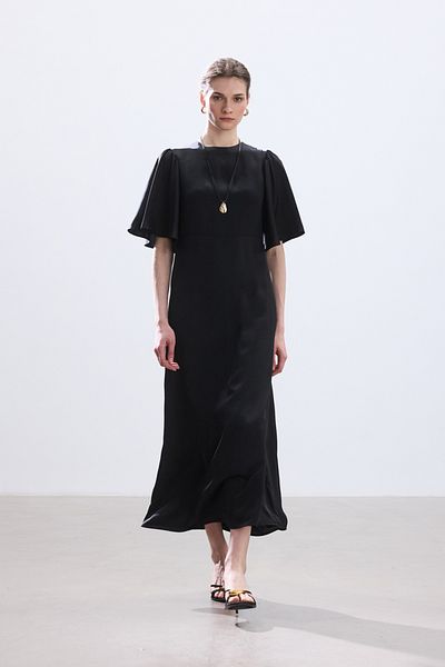 BE BLUE Black Romantic Satin Dress