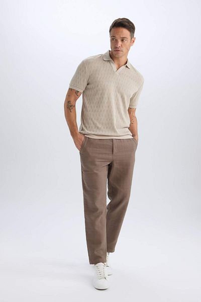 DeFacto 100% Cotton Summer Jogger Pants Regular Fit Regular Cut Linen Look Straight Leg with Pockets B4138Ax25S
