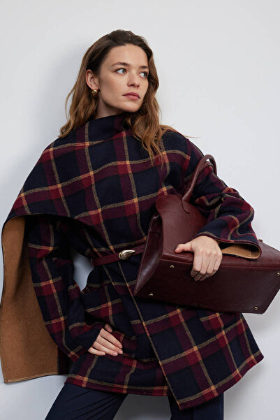 BE BLUE Claret Red Belted Leather Tote Bag