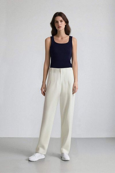 DeFacto Carrot Fit Crop Classic Fabric Pants Zippered High Waist Basic Straight Narrow Leg C2466Ax25Sp