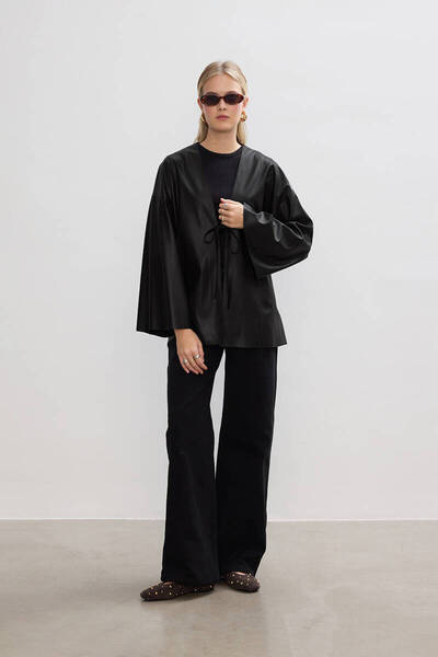 BE BLUE Black Leather Kimono