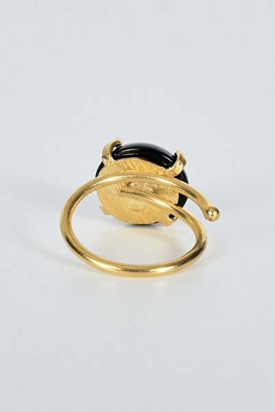 BE BLUE Black Kopal Stone Gold Adjustable Ring