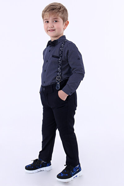Cansın Mini Boy's Navy Blue Oxford Shirt and Bow Tie Suit for 1-8 Years Old 6215