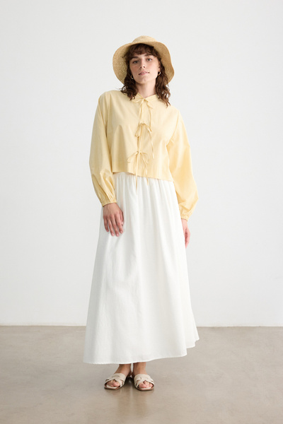 BE BLUE Yellow Poticare Tie Top