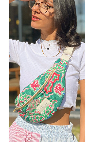 WOLF & ROCK Geantă de umăr și talie din țesătură cu model etnic verde cu detalii aurii