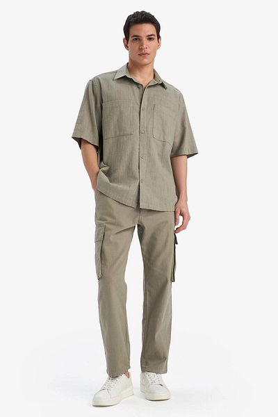 DeFacto 100% Cotton Wide Leg Loose Relaxed Cut Cargo Pocket Linen Look Summer Trousers B9407Ax25Sp