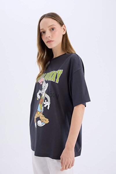 DeFacto Coool Looney Tunes Oversize Wide Fit Crew Neck Short Sleeve T-Shirt D9129Ax25Sm