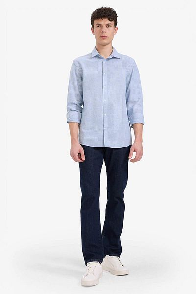 DeFacto Regular Fit Polo Collar Striped Linen Summer Long Sleeve Shirt E1730Ax25Sp