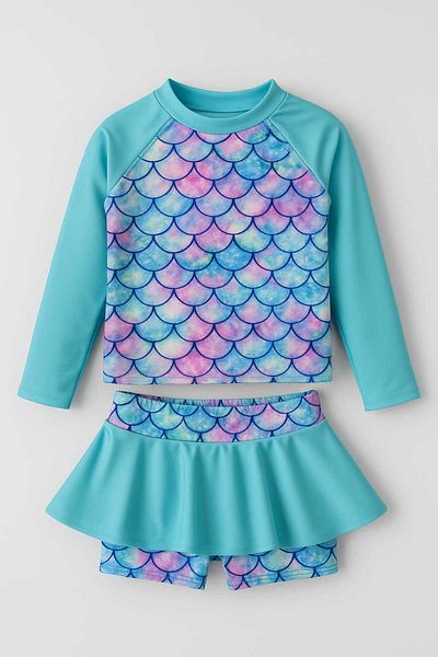 My Kids Wear Girl's Patterned Swimsuit with Skirt Detail
