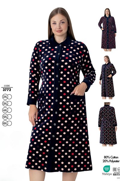ROMEO LİFE Women's Plus Size Cotton Blend Velvet Button Dress 3772