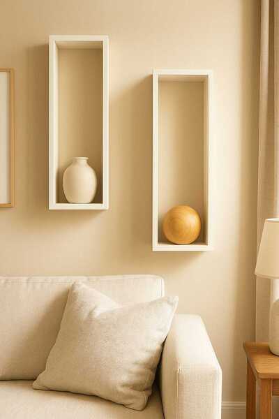 Woody Home رف حائط مزخرف مكون من قطعتين، وصلة مخفية، رف كتب، ديكور مطبخ الصال...