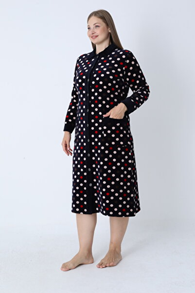 ROMEO LİFE Women's Plus Size Cotton Blend Velvet Button Dress 3772